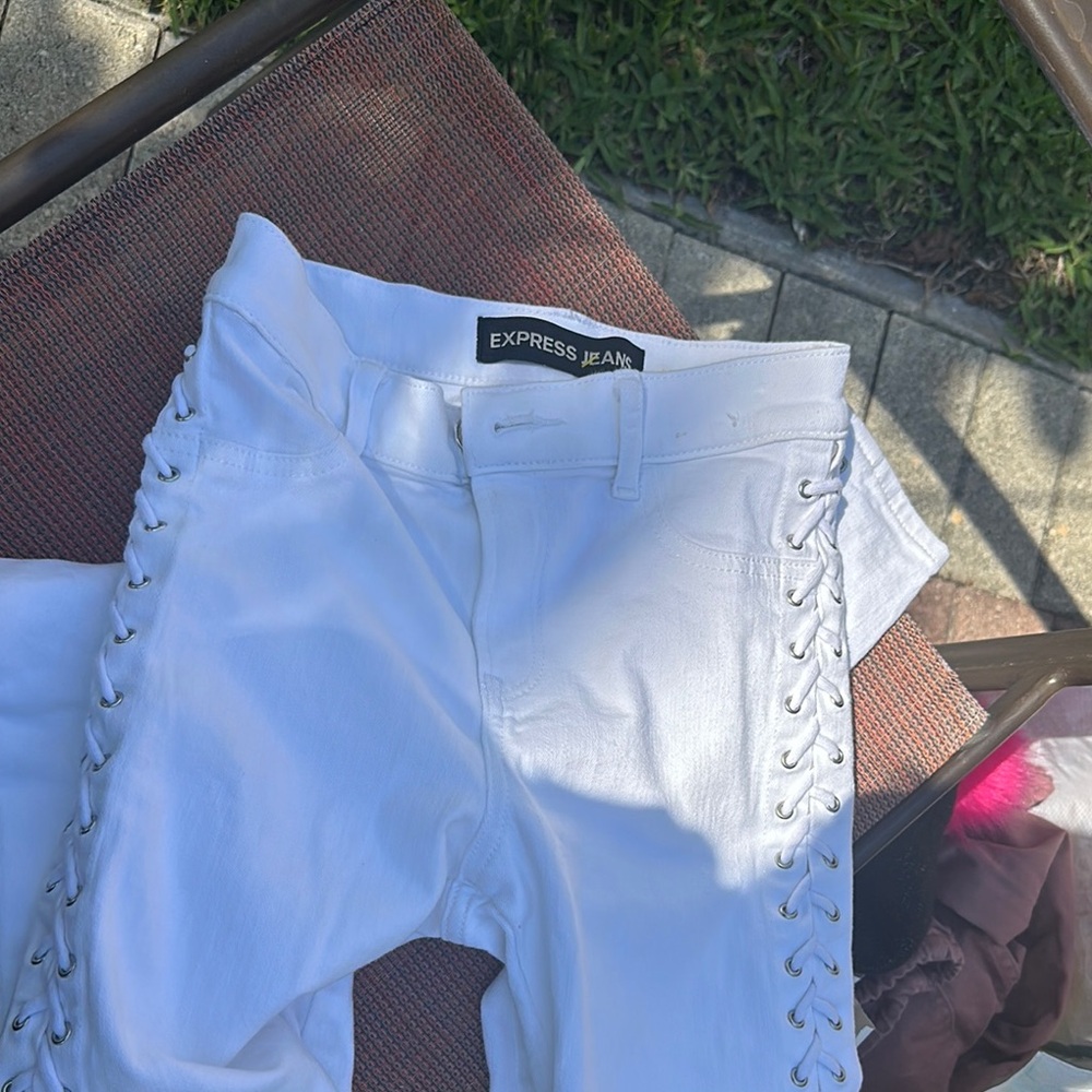 Express White Lace-Up Jeans